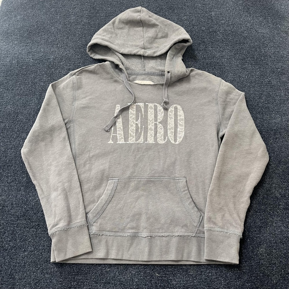 Aeropostale Hoodie Womens Medium Gray AERO Sequin Logo Pullover Sweatshirt
